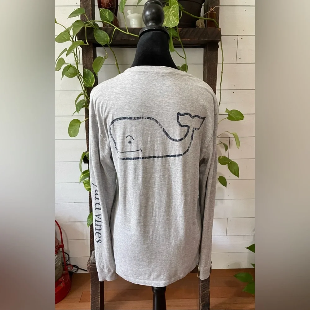 Vineyard Vines: Gray Long Sleeve Shirt with Whale Logo